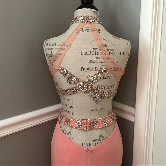 NEW ALYCE PARIS SZ 6 PINK CORAL TWO PIECE BEAD ILLUSION FORMAL EVENING GOWN - Picture 9 of 15